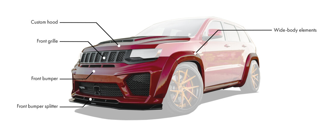 Body kit for Jeep Grand Cherokee WK2 includes: